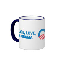 Pro-Obama - PEACE, LOVE, AND OBAMA Coffee Mug