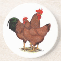 Production Red Chickens Beverage Coasters