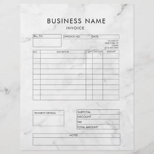 Professional Elegant Marble Invoice Receipt Custom Letterhead Zazzle