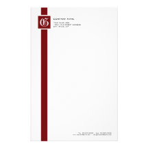 Professional Red, Black & White Stripe Monogram Stationery Design