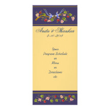Program Schedule or Menu with Lovebirds on Blue Custom Rack Cards