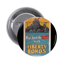Propaganda Poster "Beat Back the Hun" WWI Pinback Buttons