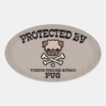 Protected By Pug Oval Stickers