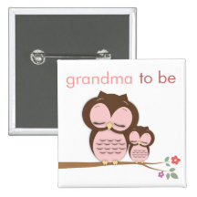 Proud Grandma to Be & Baby Girl Owl Buttons