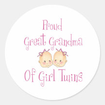Proud Great Grandma Of Girl Twins Round Stickers