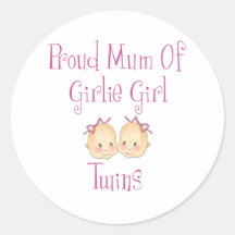 Proud Mum of Girl Twins Round Stickers