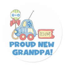Proud New Grandpa It's a Boy TShirts and Gifts Round Stickers