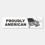 Proudly American with waving Stars and Stripes Bumper Sticker
