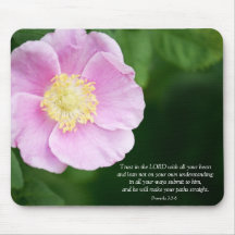 Proverbs 3:5-6 Christian Bible Verse Pink Flower Mousepad