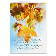 Psalm 91 all text, orange maple leaves card