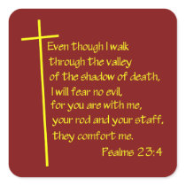 Psalms23-4 Yellow Square Stickers