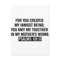 PSALMS 139:13 POST CARD