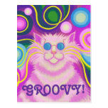 Psy-cat-delic Pink 'Groovy' postcard vertical