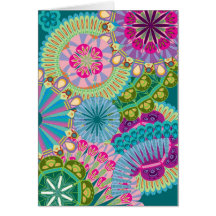 psychadelic feather flowers cards