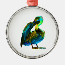 Psychadelic Young Pelican Cleaning Christmas Ornament