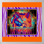Psychedelic Electric Cat Poster posters