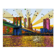 Psychedelic New York City: Brooklyn Bridge, WTC #1 Postcards