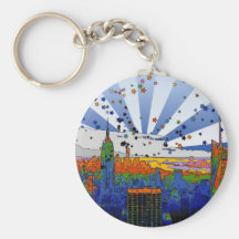 Psychedelic NYC: ESB Wide Skyline View Key Chain