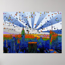 Psychedelic NYC: ESB Wide Skyline View Posters