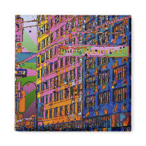 Psychedelic NYC: Union Square Building, St Sign A1 Fridge Magnet