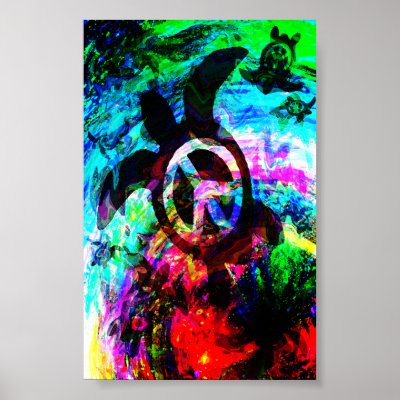 Psychedelic Peace Turtles Poster by wingedturtle