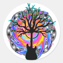 "Psychedelic Sonic Cyclone" surreal guitar art Round Sticker