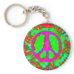 Psychedelic Tie Dye Peace Sign keychains