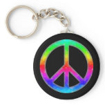 Psychedelic Tie-Dye Peace Sign Keychain (Black)