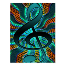 Psychedelic Treble Clef / G Clef Music Symbol Postcards