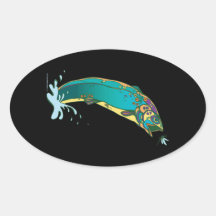 Psychedelic Trout Fishing Oval Stickers