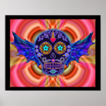 Psychedelic Winged Skull Poster