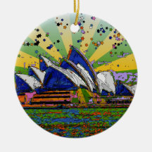 Psychedelic World: Sydney Australia Skyline A2 Ornaments