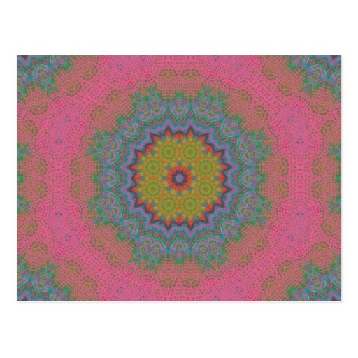 Psychedlic Pink Lace Fractal Mandala Post Card