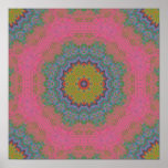 Psychedlic Pink Lace Fractal Mandala Print