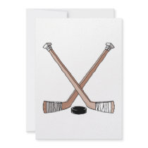 puck and hockey sticks design personalized invite