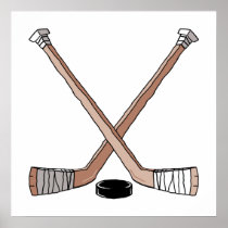 puck and hockey sticks design poster