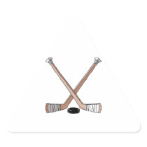 puck and hockey sticks design triangle sticker