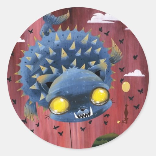 Puffer Puss - Fade to Black Round Stickers