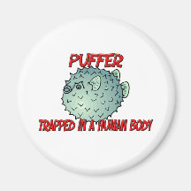 Puffer trapped in a human body fridge magnet