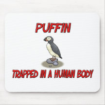 Puffin trapped in a human body mouse pad