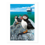 Puffins watching a Cruise Ship Postcard