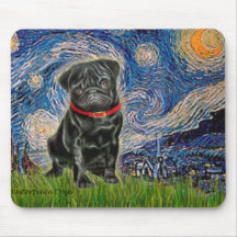 Pug 13 (black) - Starry Night Mouse Mat