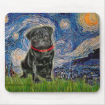 Pug 13 (black) - Starry Night Mouse Mat