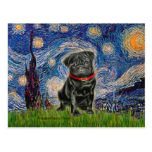 Pug 13 (black) - Starry Night Post Card