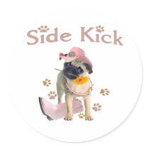 Pug A Long Side Kick Round Sticker