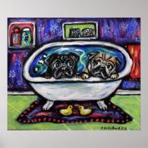 Pug bathtime poster