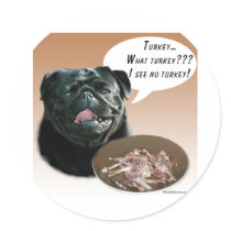 Pug (black) Turkey Round Stickers
