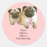 Pug  Breast Cancer Address Label Round Stickers
