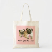Pug  Breast Cancer Tote Bag
