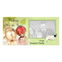 Pug ~ Green Leaves Design Photo Card Template